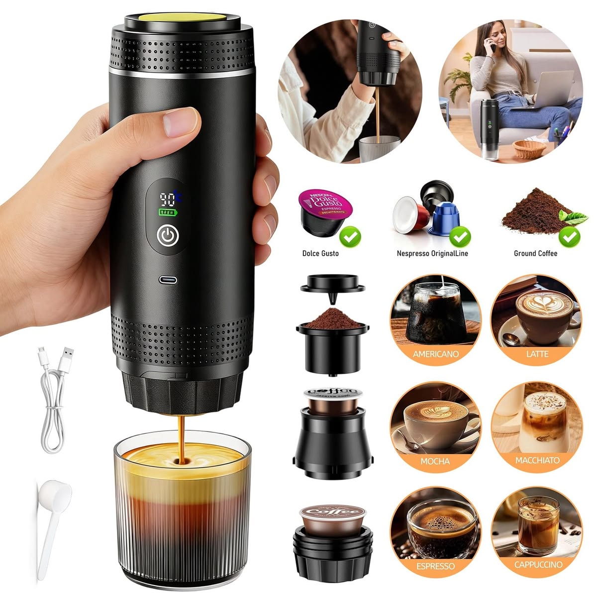 Portable & Automatic Coffee Maker enjoying fresh Espresso coffee anytime, anywhere. [ FREE SHIPPING ALL OVER KSA]